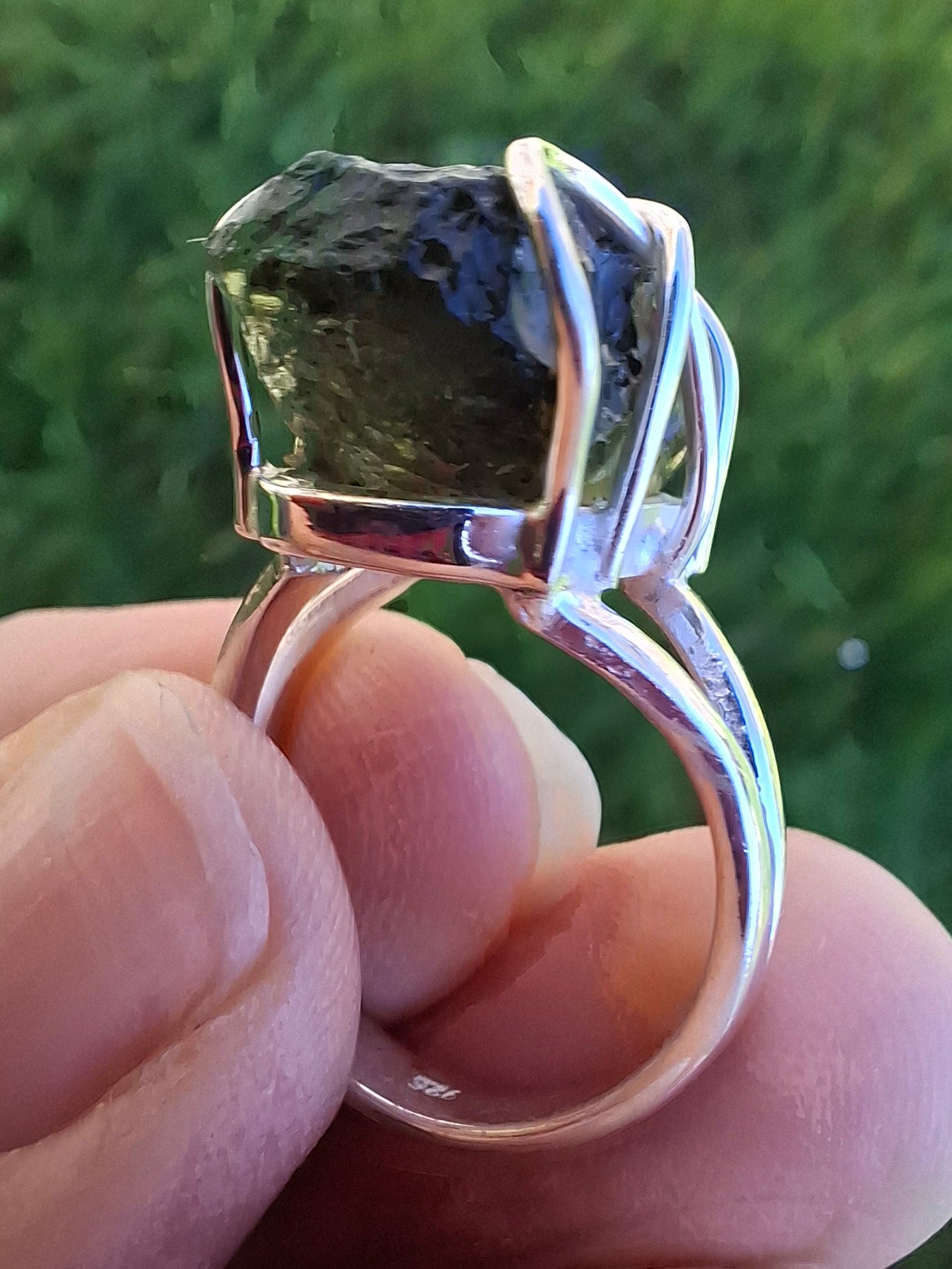 Moldavite Ring, size O, 925 Silver, Tektite (Ref: R9)