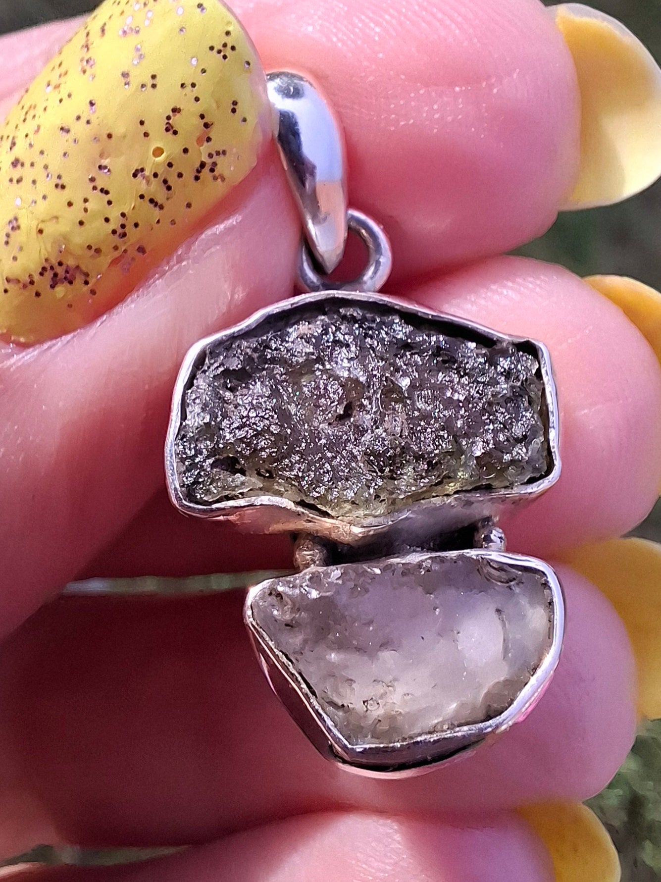 Moldavite & Libyan Desert Glass Pendant, 925 Silver, Tektite (Ref: MLP2)