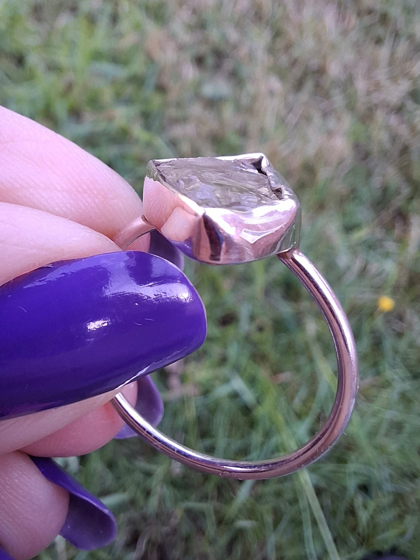 Libyan Desert Glass Ring, size T, 925 silver, Tektite (Ref: LR49)