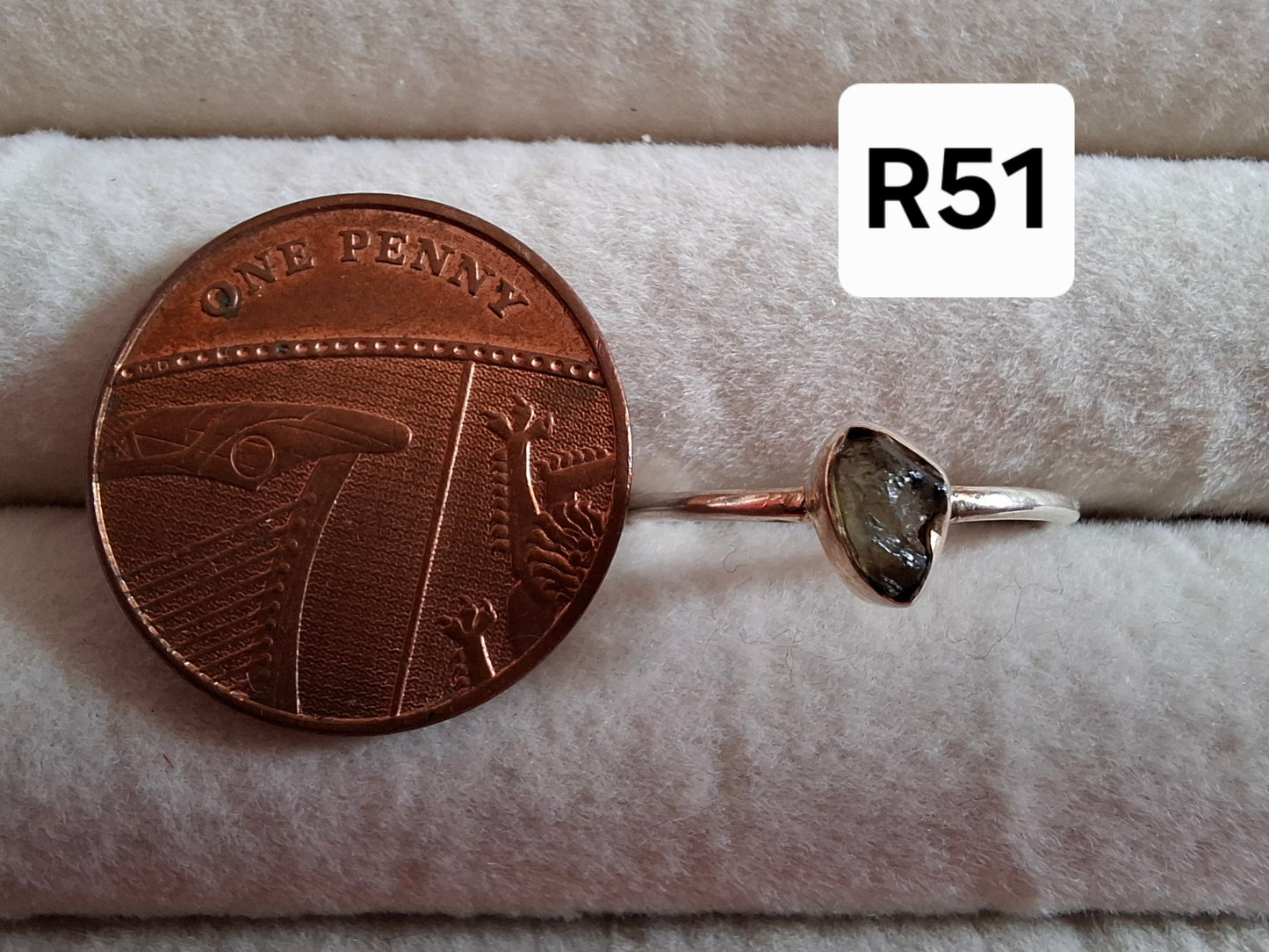 Moldavite Ring, size large M, 925 Silver, Tektite (Ref: R51)