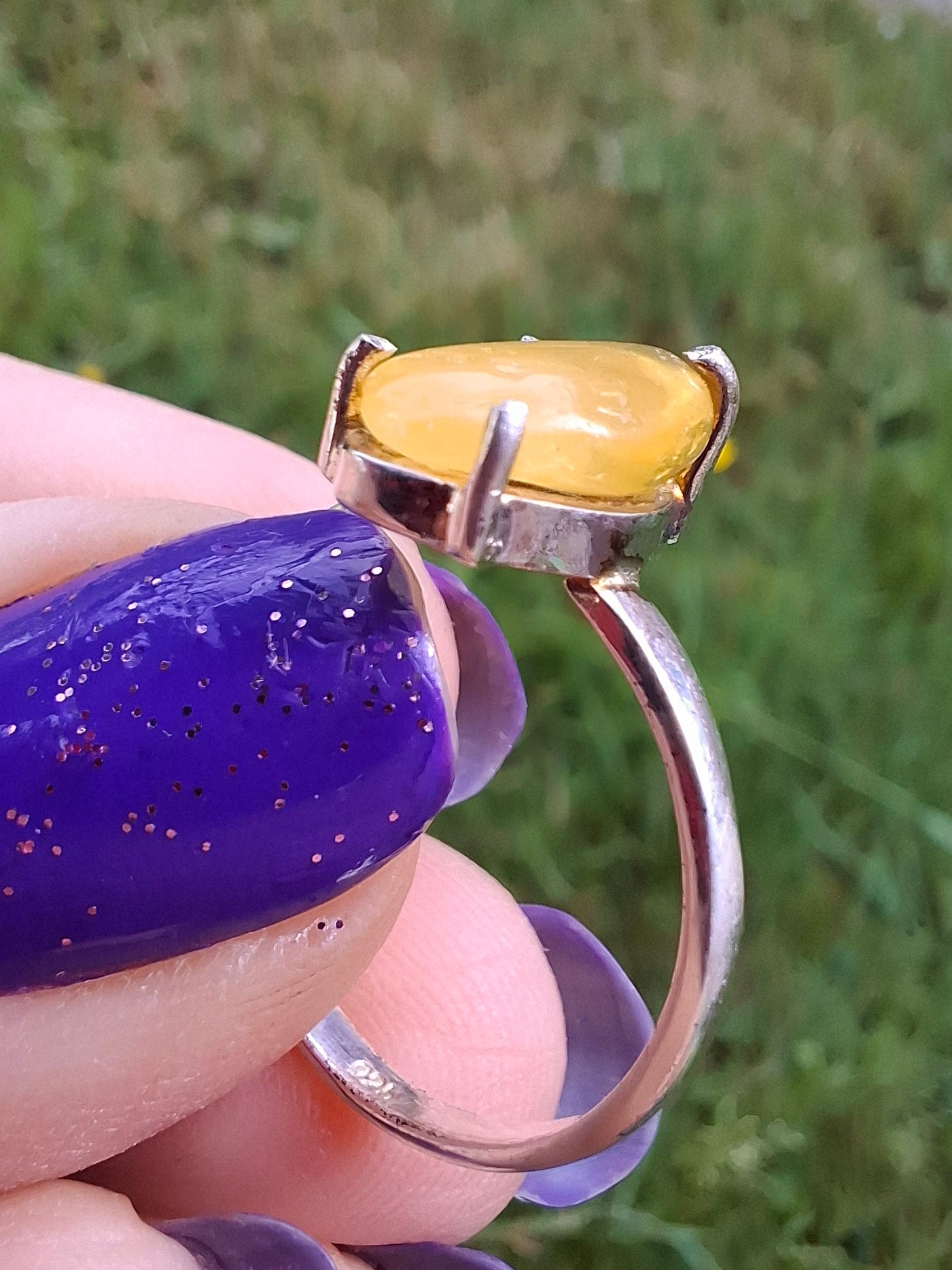 Baltic Amber Ring, size large Q, 925 Silver, Fossil (Ref: AR13)
