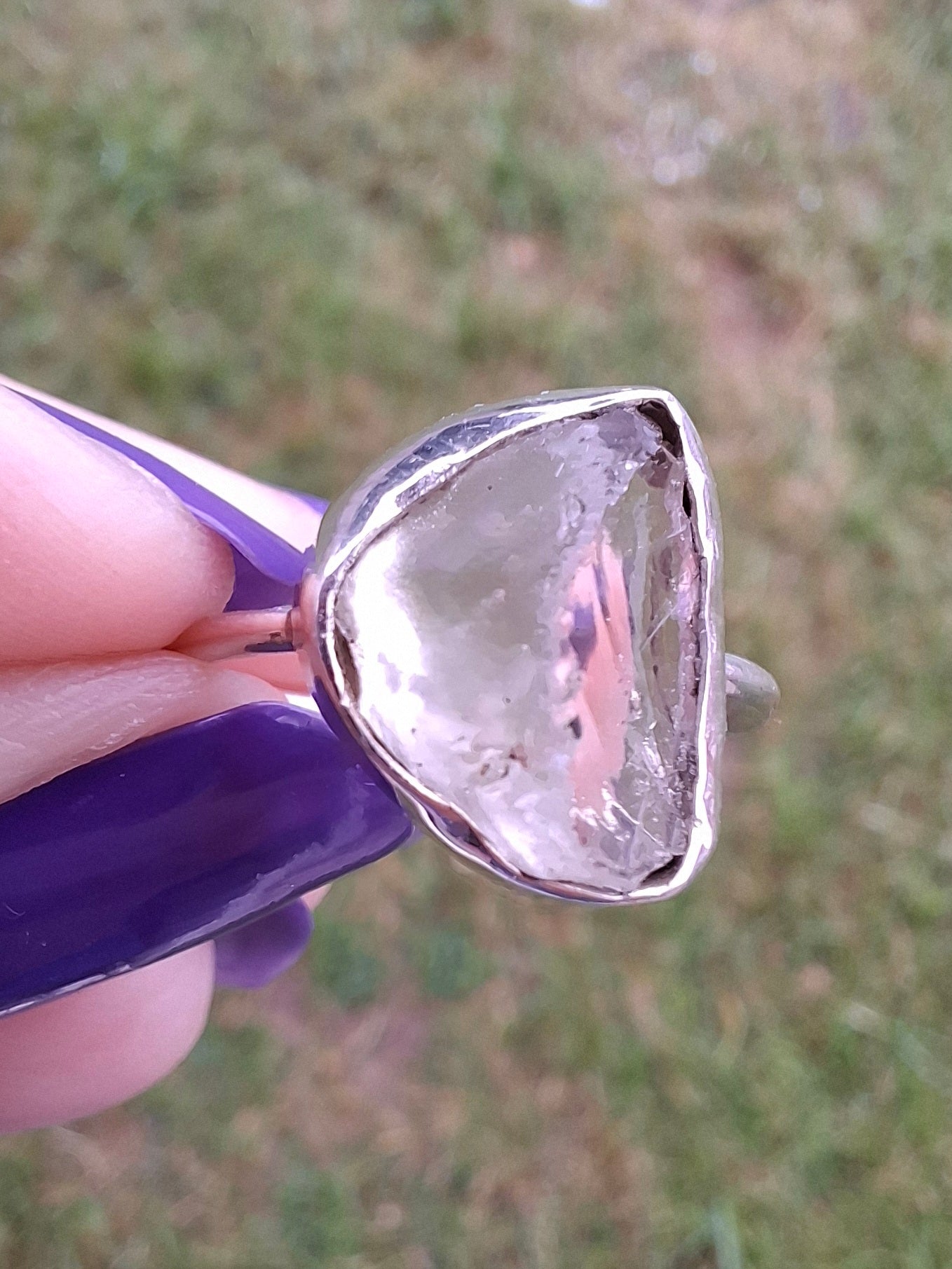 Libyan Desert Glass Ring, size large P, 925 Silver, Tektite (Ref: LR28)
