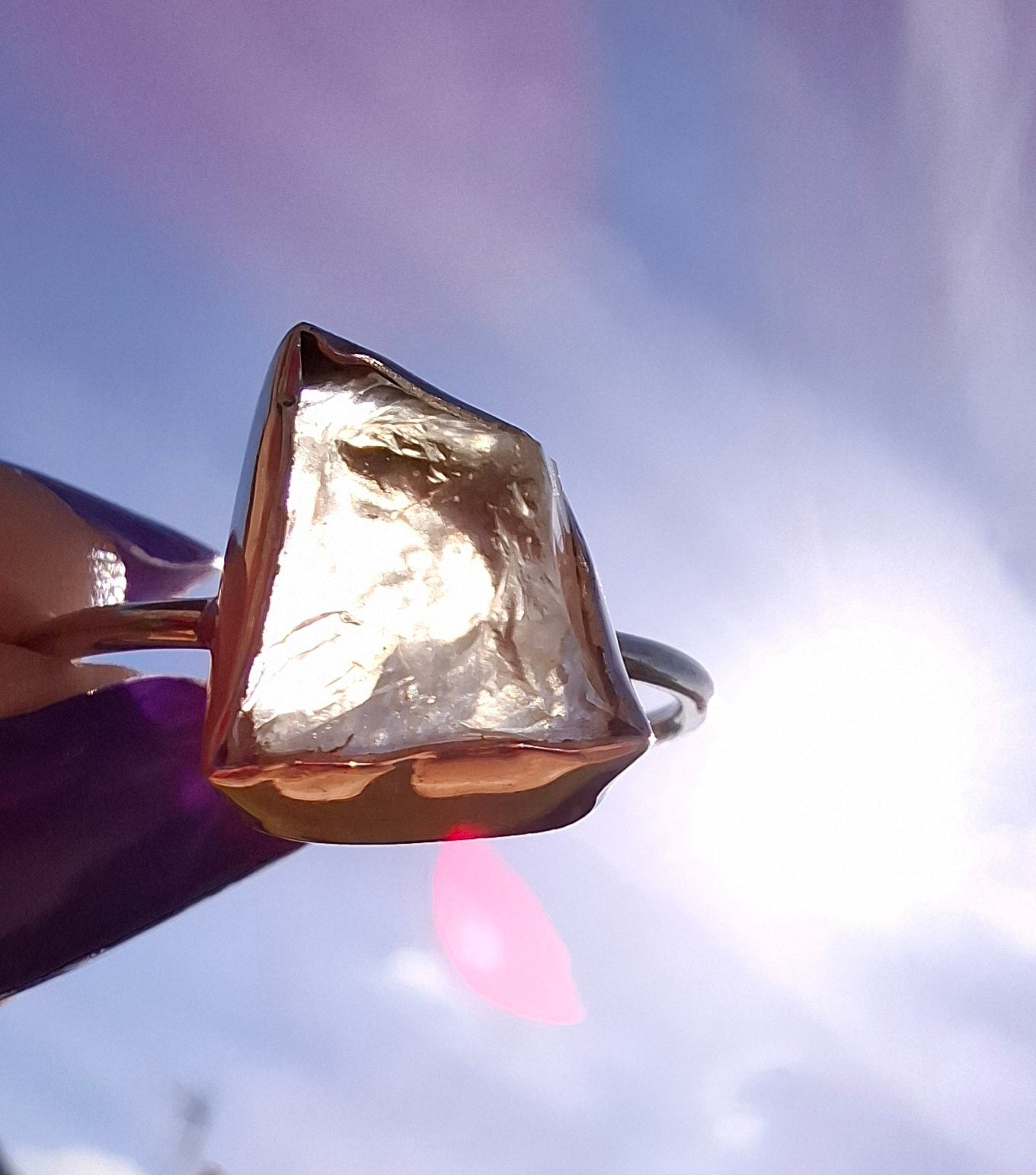 Libyan Desert Glass Ring, size large V, 925 Silver, Tektite (Ref: LR58)