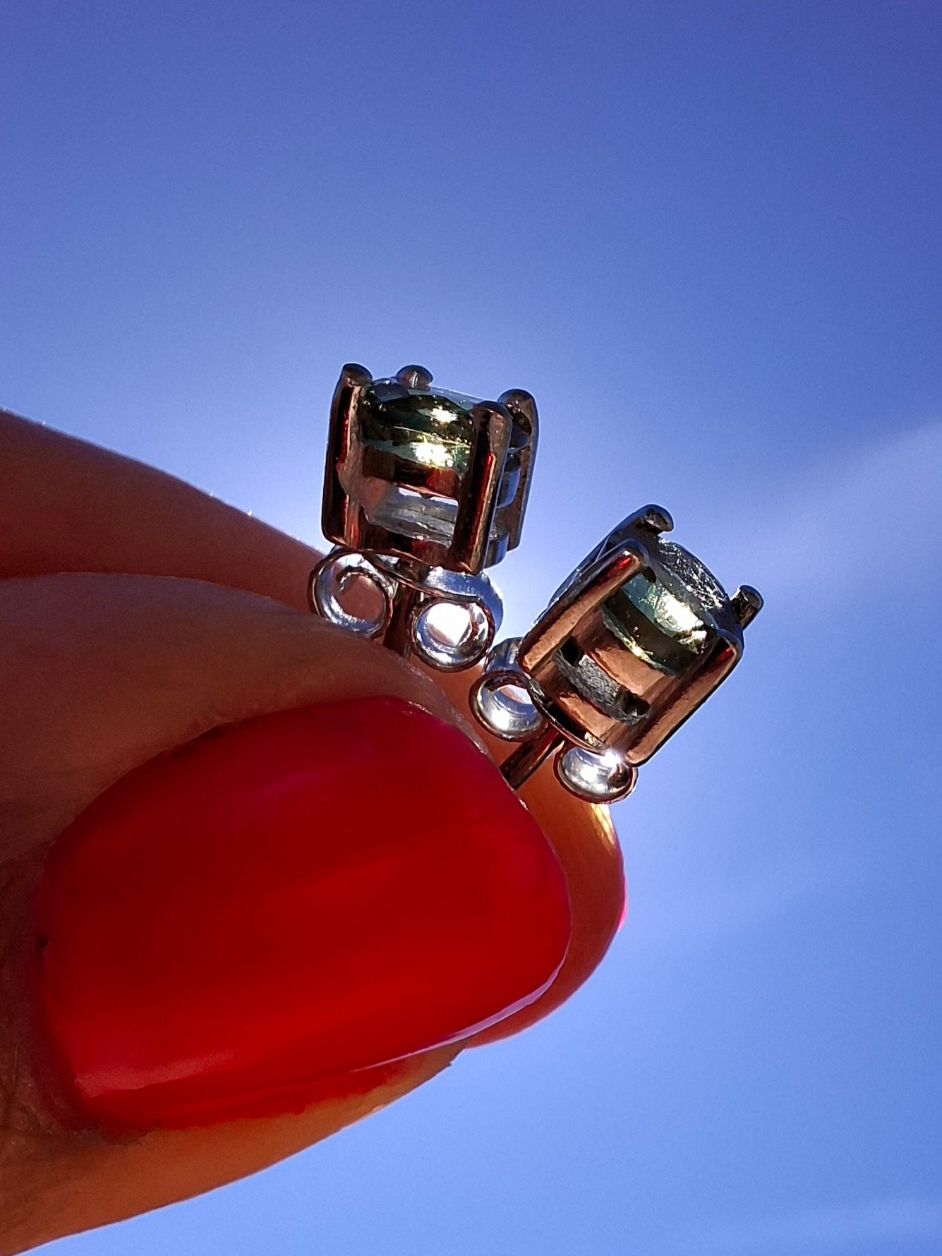 Moldavite (faceted), 5mm STUD EARRINGS, 925 Silver, Tektite (Ref: Pair52)