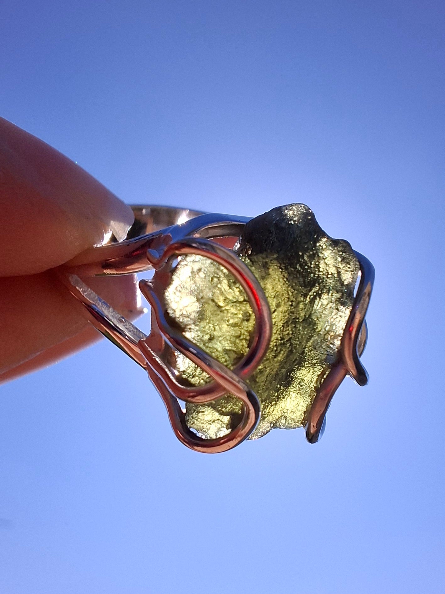 Moldavite Ring, size M, 925 Silver, Tektite (Ref: R5)