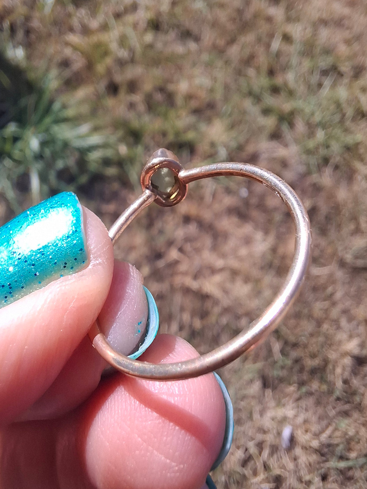 Moldavite Ring, 14K GOLD Plated, size large T, Tektite (Ref: R350)