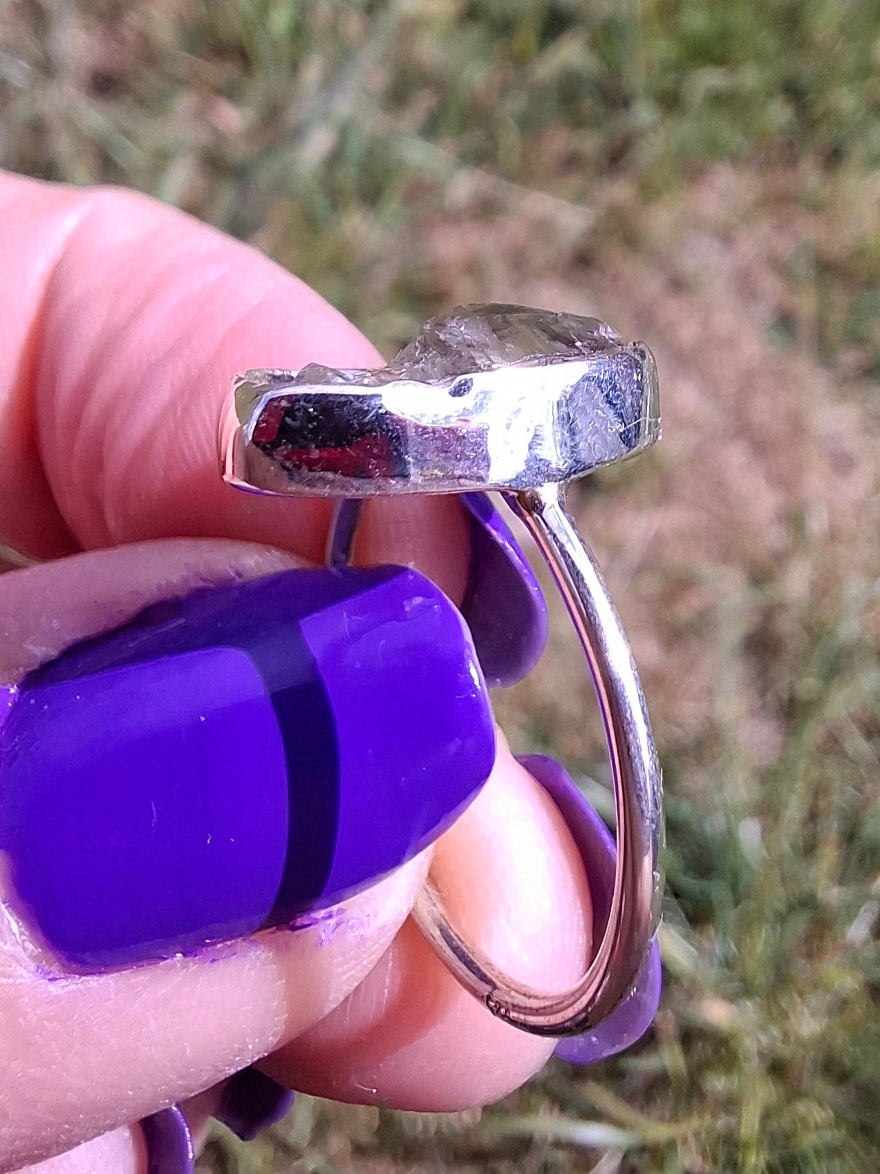 Libyan Desert Glass Ring, size large P, 925 Silver, Tektite (Ref: LR29)