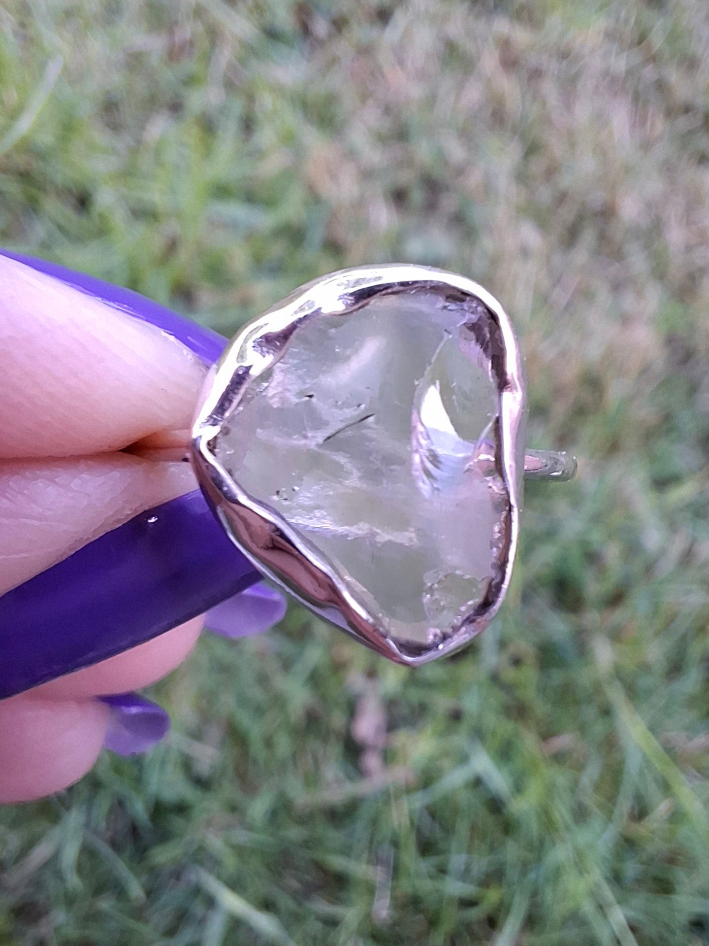 Libyan Desert Glass Ring, size small R, 925 Silver, Tektite (Ref: LR40)
