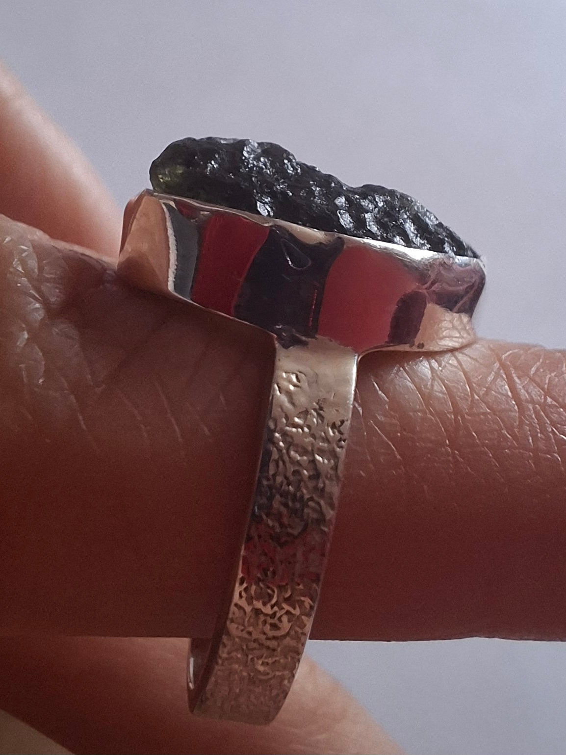 Moldavite Ring, size O, 925 Silver, Tektite (Ref: R311)