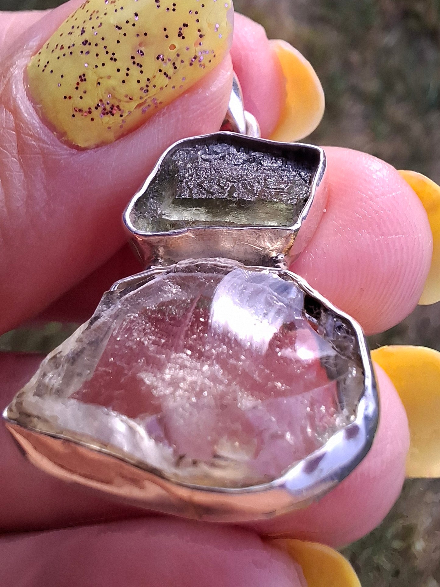 Moldavite & Libyan Desert Glass Pendant, 925 Silver, Tektite (Ref: MLP19)