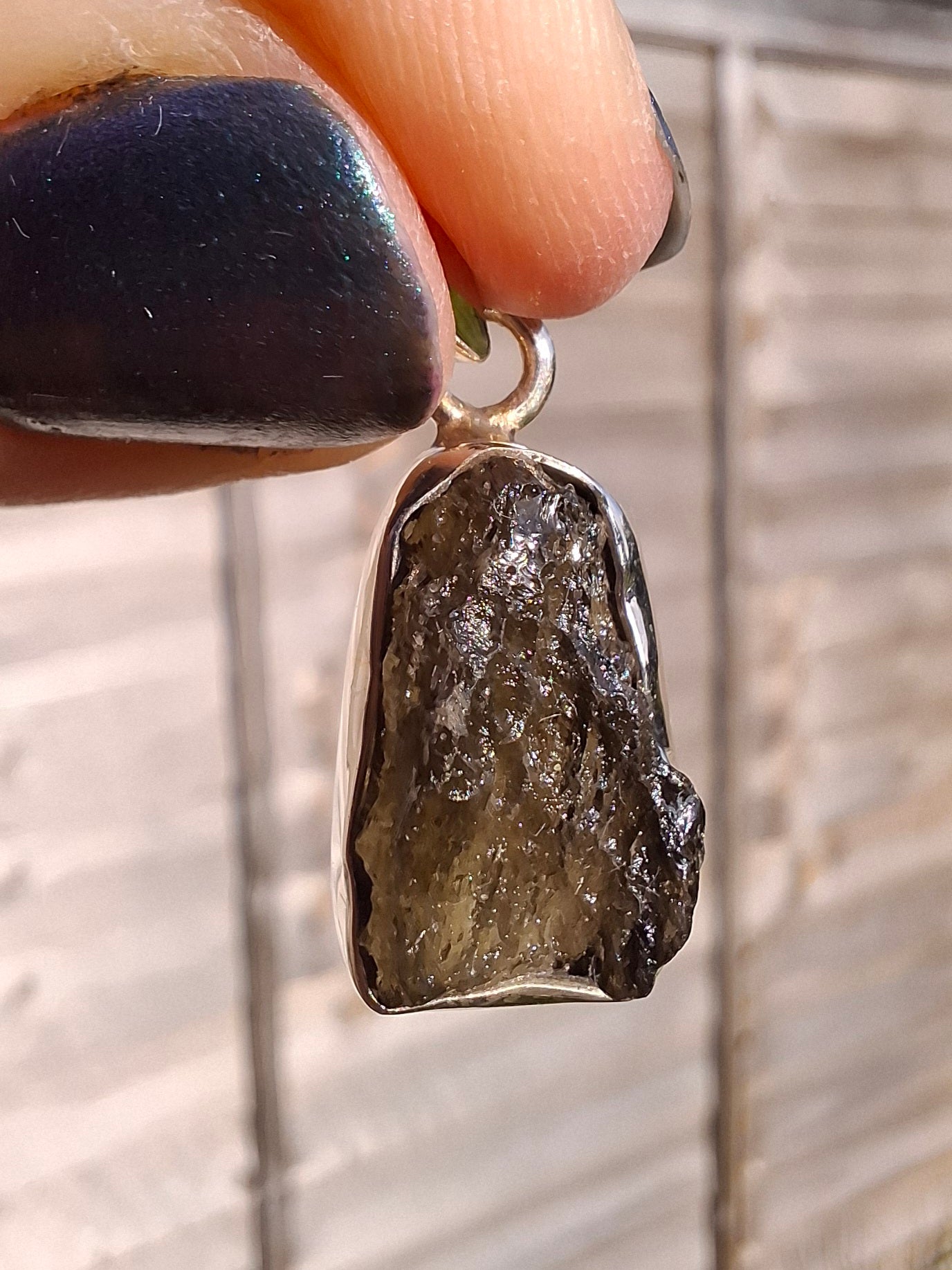 Moldavite Pendant, 925 Silver, Tektite (Ref: P15)