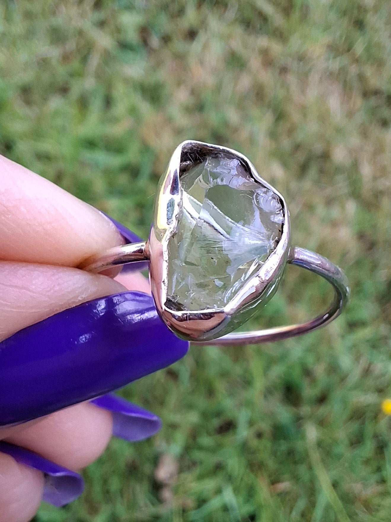 Libyan Desert Glass Ring, size large W, 925 Silver, Tektite (Ref: LR63)