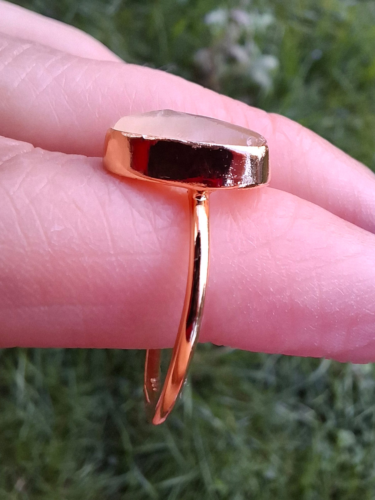 Libyan Desert Glass Ring, 14K GOLD Plated, size large Q, Tektite (Ref: LR80)