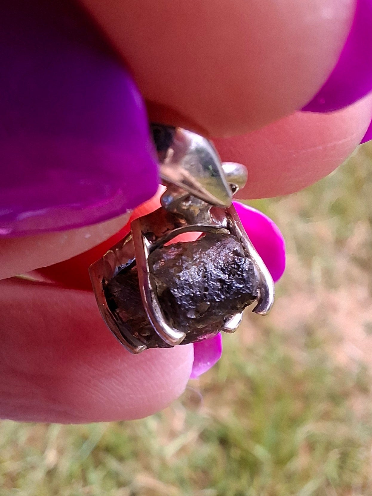 Moldavite Claw Pendant, 925 Silver, Tektite (Ref: P21)