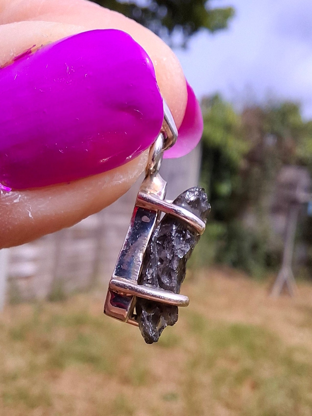 Moldavite Claw Pendant, 925 Silver, Tektite (Ref: P27)