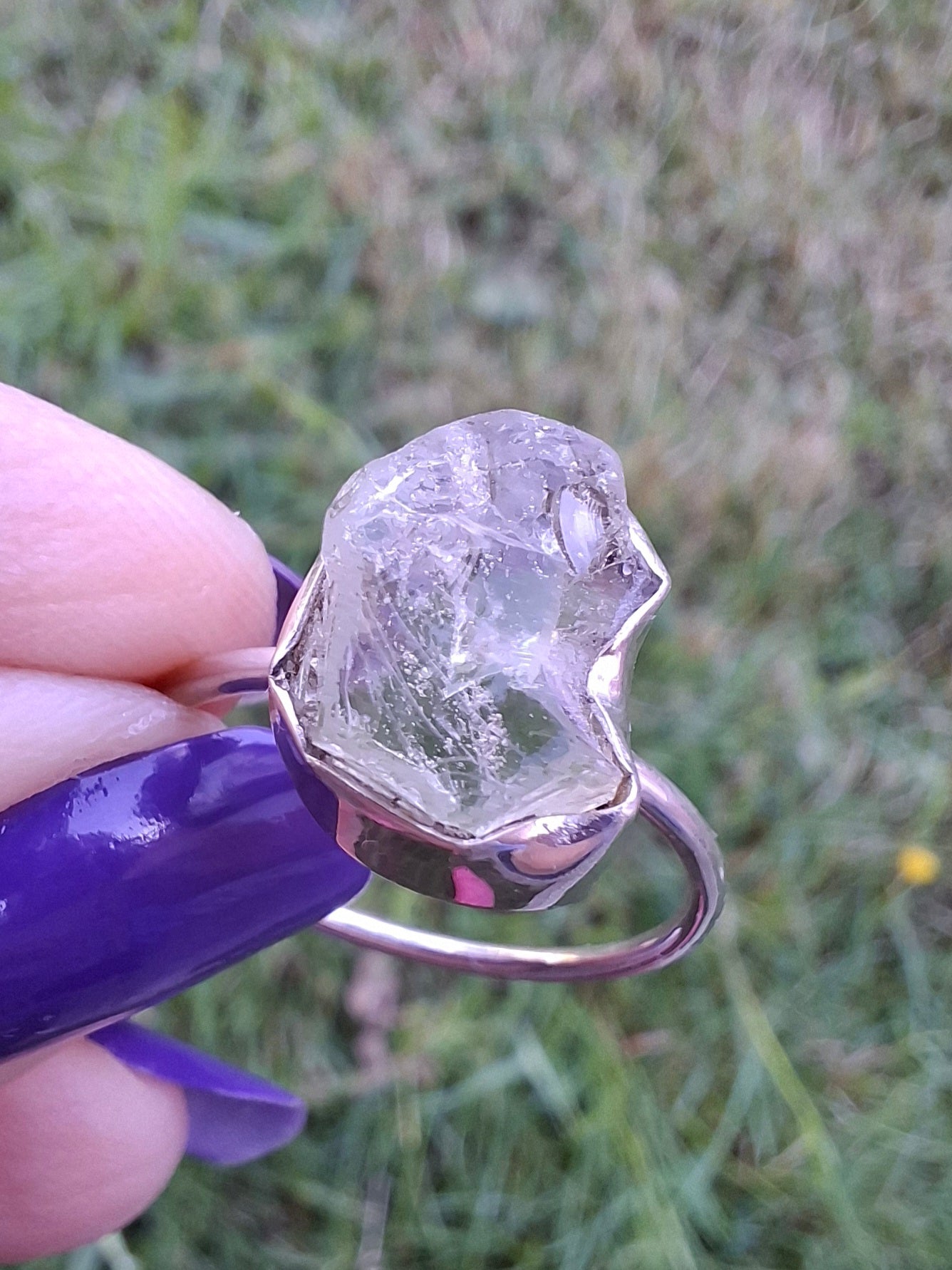 Libyan Desert Glass Ring, size large R/small S, 925 Silver, Tektite (Ref: LR43)