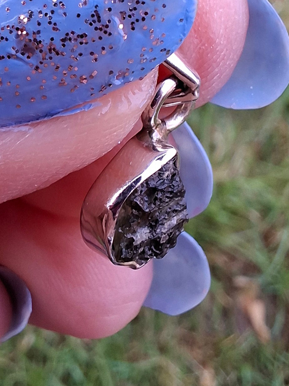 Moldavite Pendant, 925 Silver, Tektite (Ref: P62)