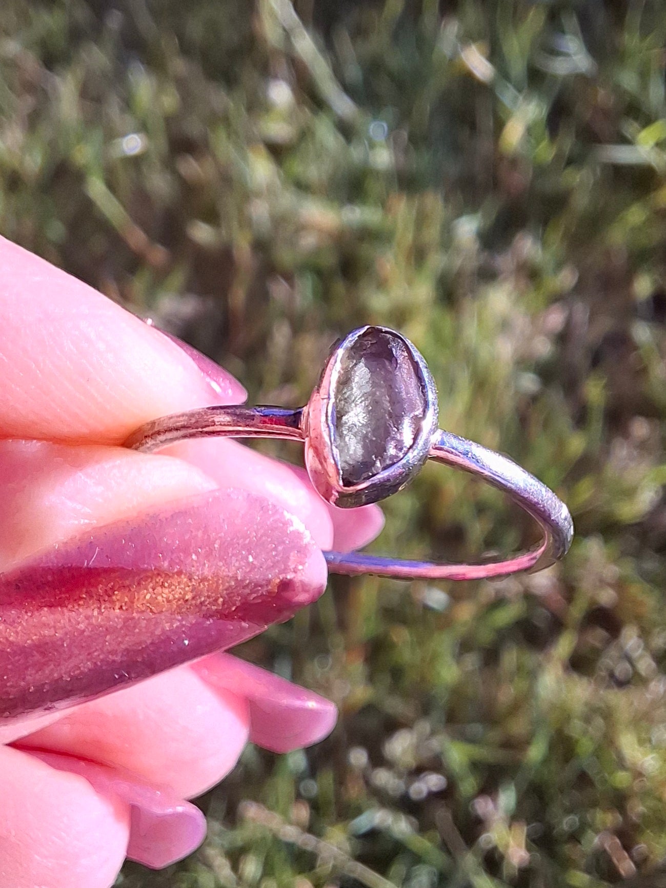 Moldavite Ring, size small T, 925 Silver, Tektite (Ref: R69)