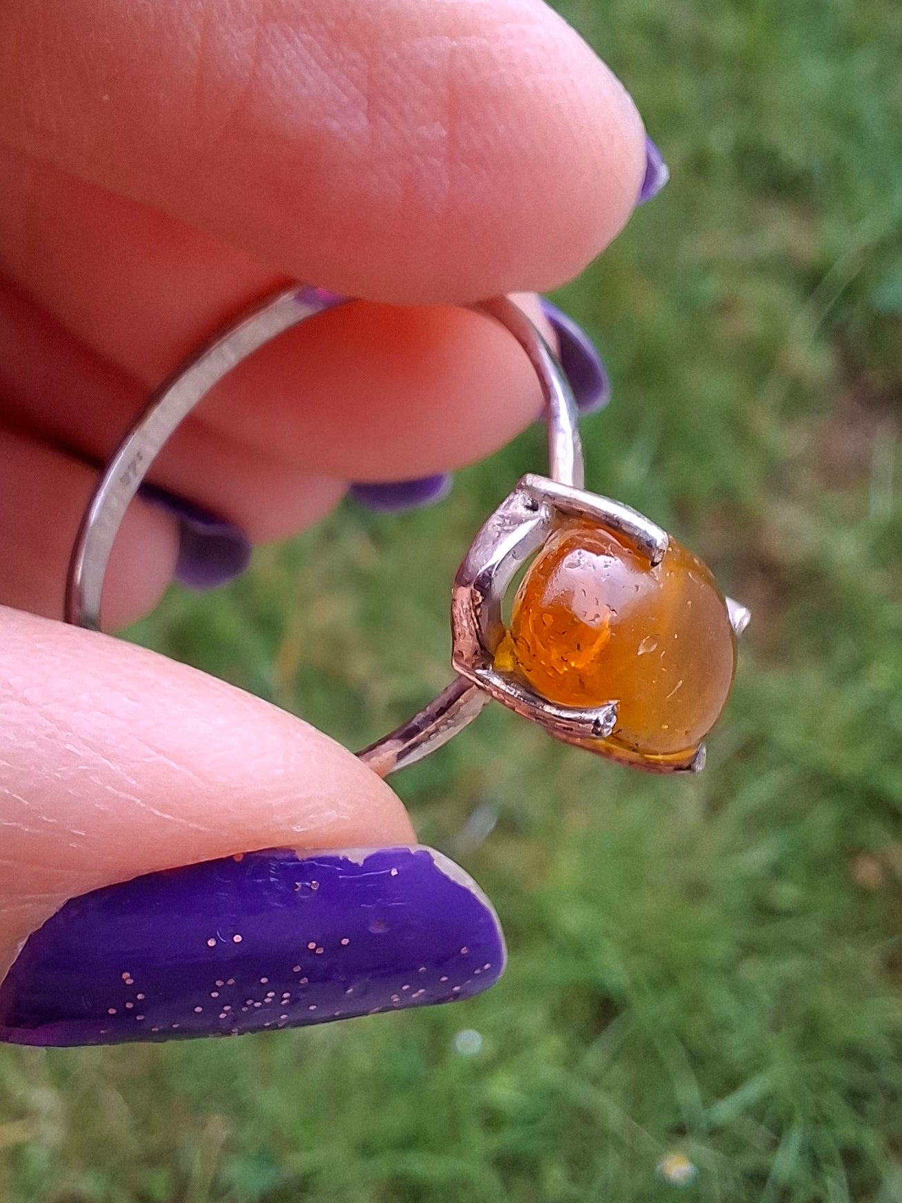 Baltic Amber Ring, size large Y, 925 Silver, Fossil (Ref: AR38)