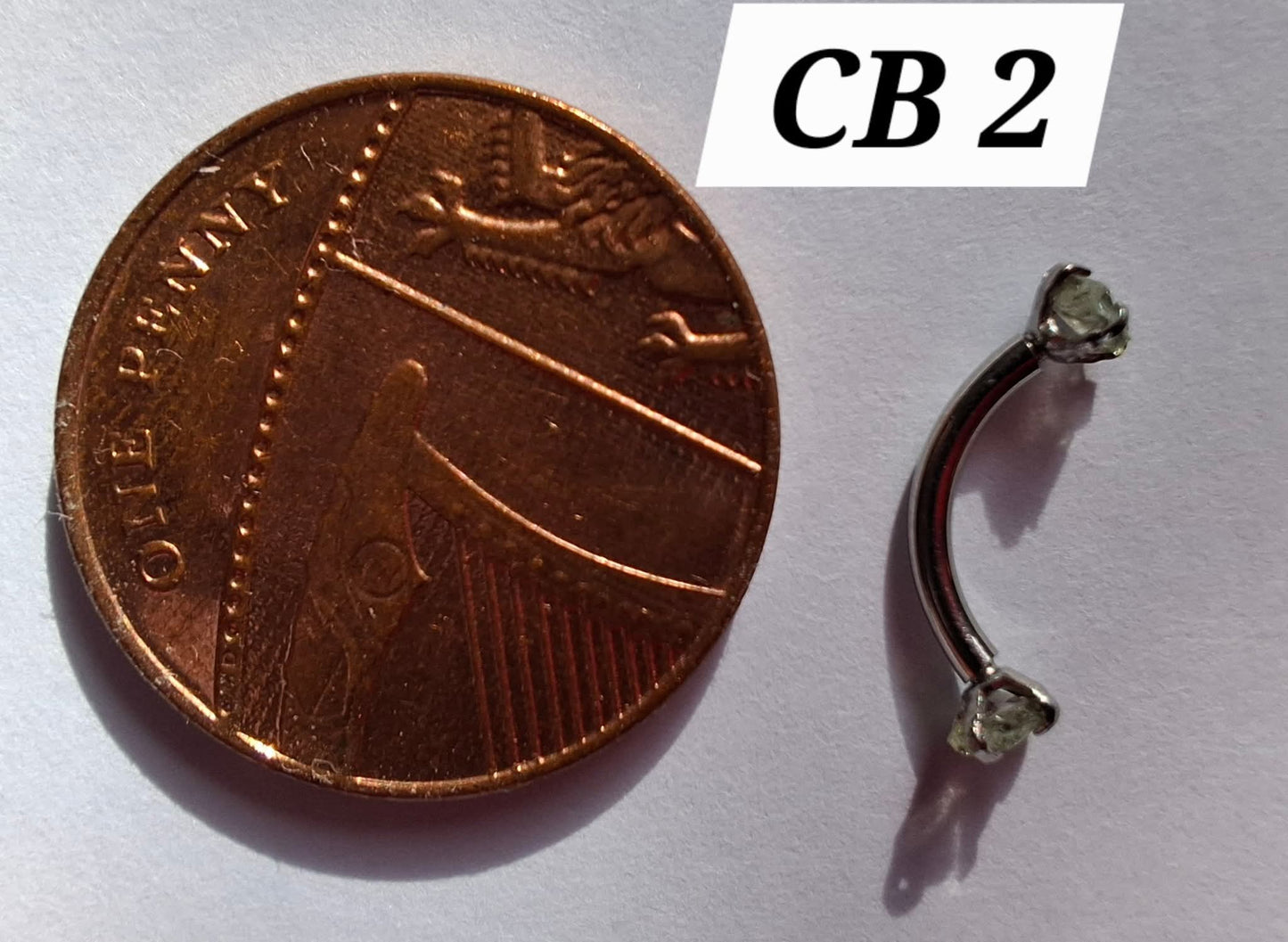 Moldavite (raw) CURVED BARBELL eyebrow body bar, 16G, Surgical steel, Tektite (Ref: CB2)