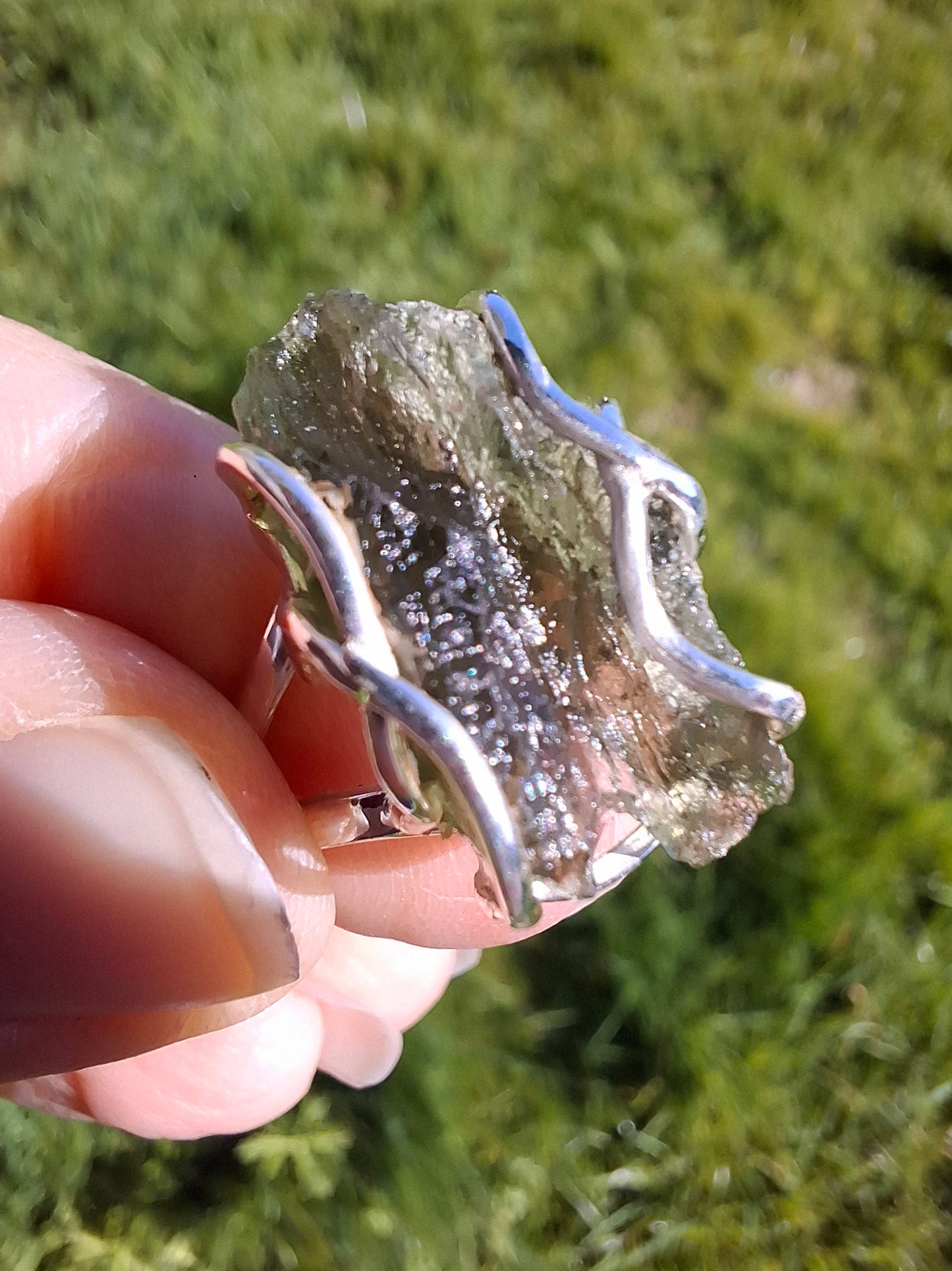 Moldavite Ring, size U, 925 Silver (Ref: R13)