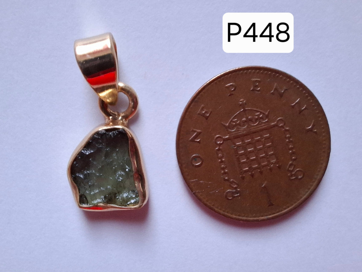 Moldavite Pendant, 14K GOLD Plated, Tektite (Ref: P448)