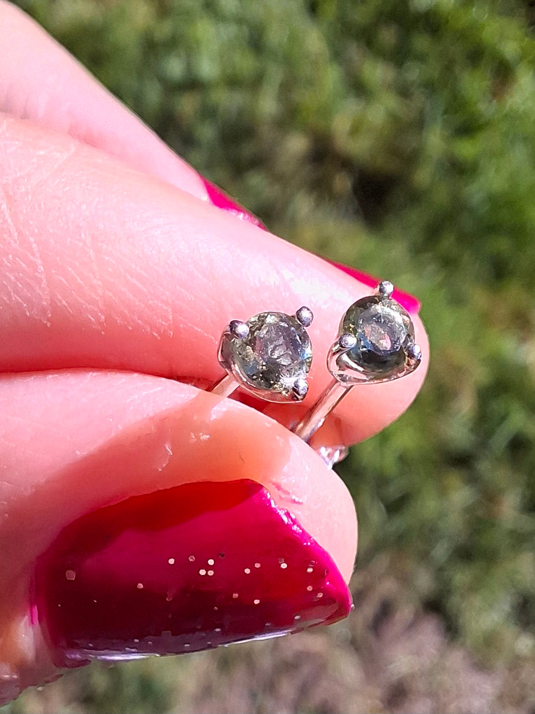Moldavite (Faceted) 3mm STUD Earrings, 925 Silver (Ref: Pair 58)