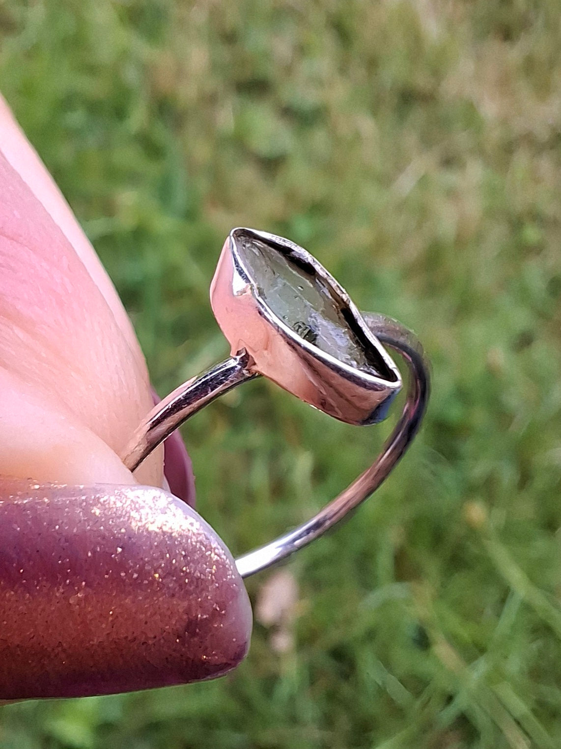 Moldavite Ring, size large M/small N, 925 Silver, Tektite (Ref: R39)