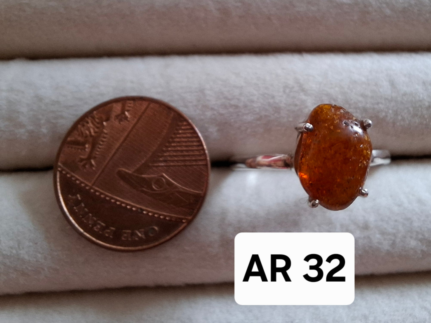 Baltic Amber Ring, size large X, 925 Silver, Fossil (Ref: AR32)