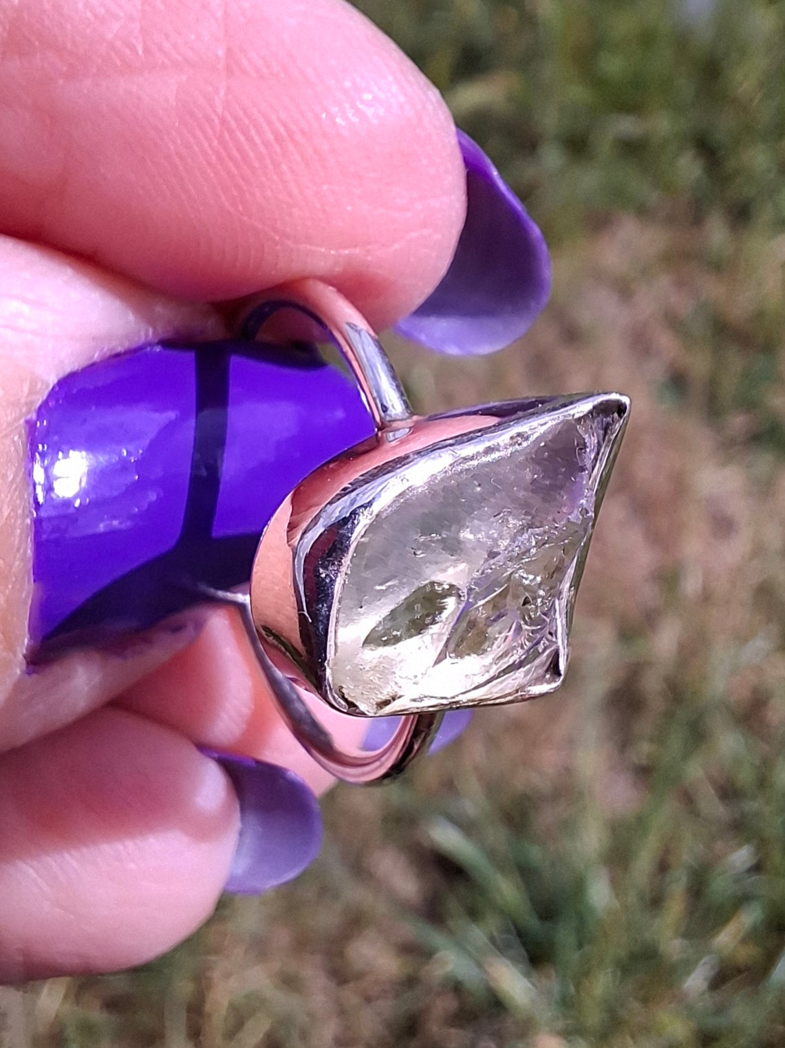 Libyan Desert Glass Ring, size large O, 925 Silver, Tektite (Ref: LR23)
