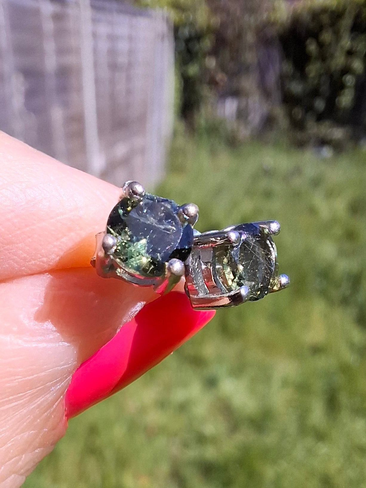 Moldavite (faceted) 5mm STUD EARRINGS, 925 Silver, Tektite (Ref: Pair50)
