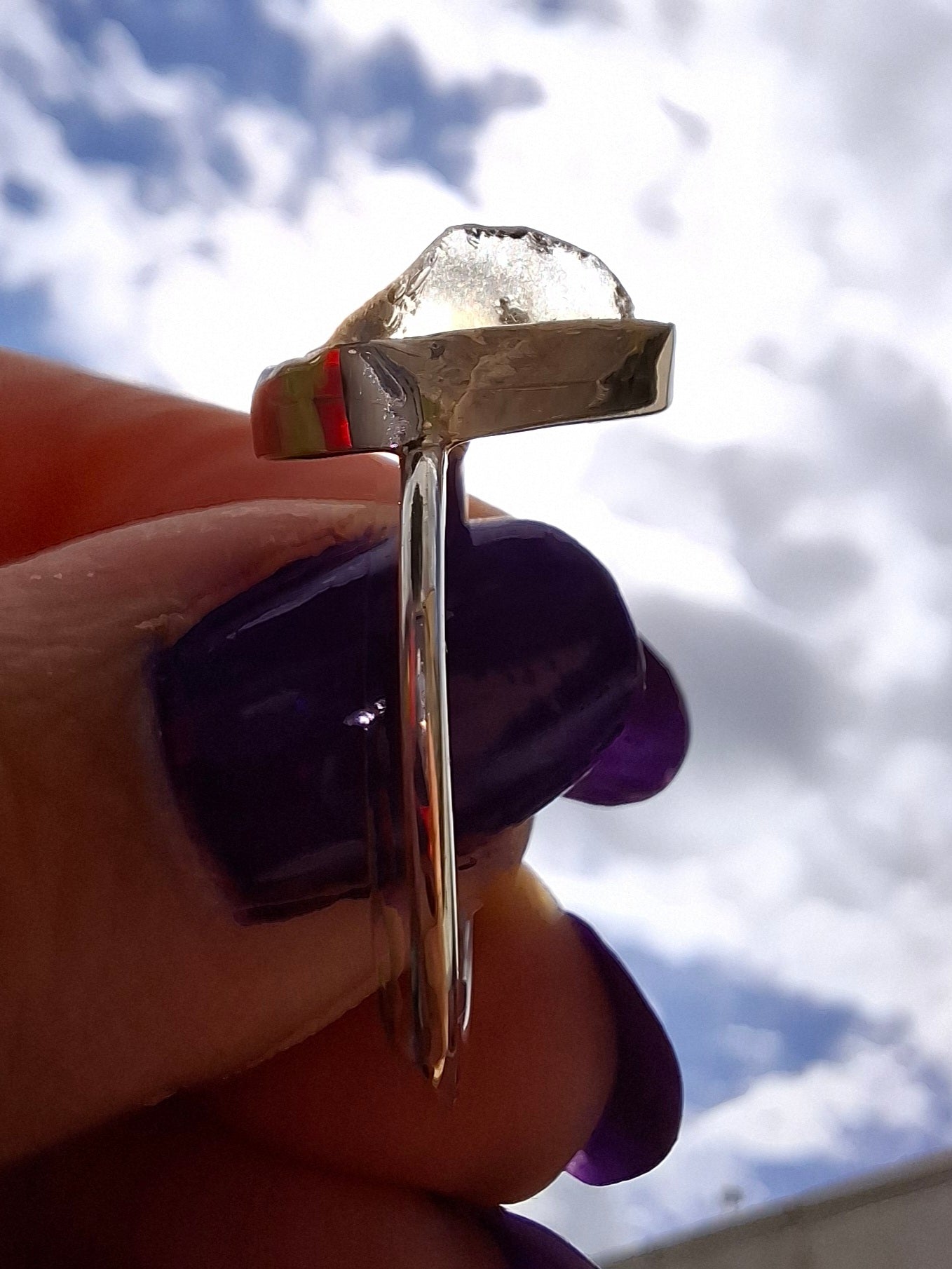 Libyan Desert Glass Ring, size large V, 925 Silver, Tektite (Ref: LR57)