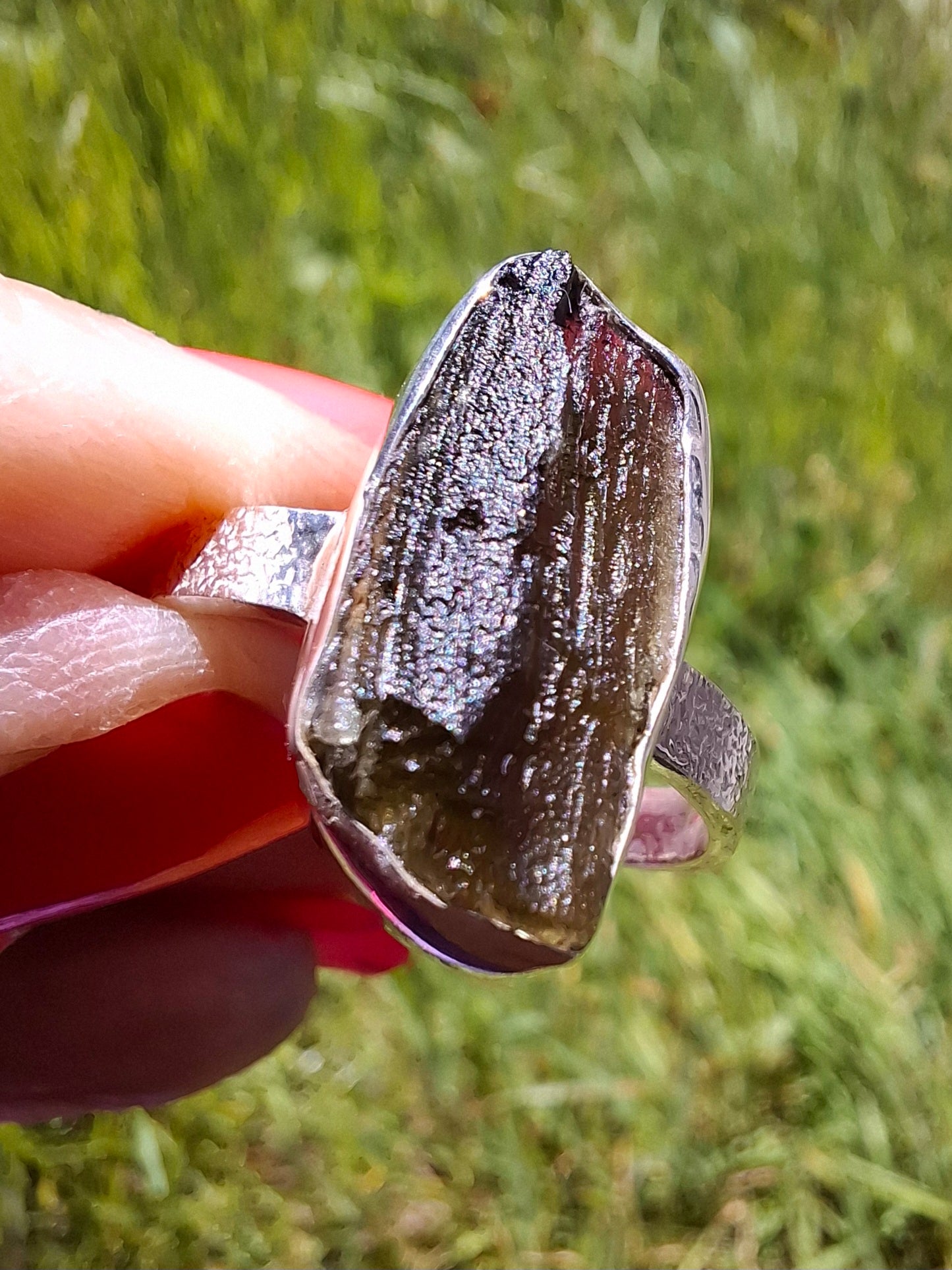 Moldavite Ring, size large Y/small Z, 925 Silver, Tektite (Ref: R332)