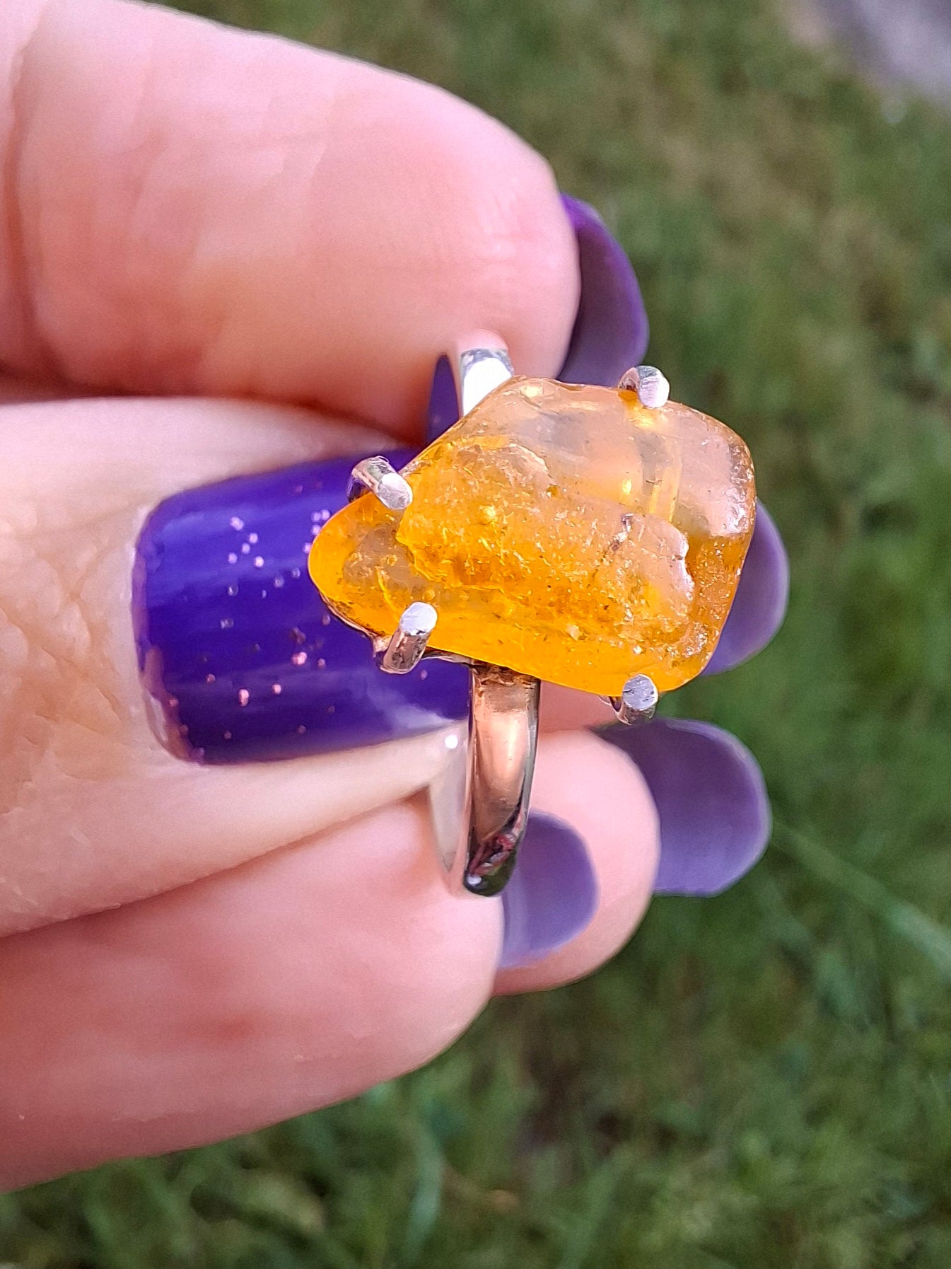 Baltic Amber Ring, size large R, 925 Silver, Fossil (Ref: AR15)