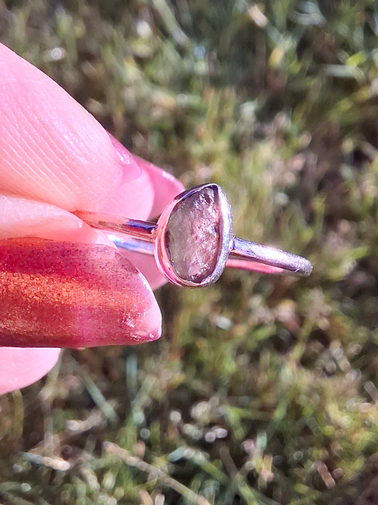 Moldavite Ring, size small T, 925 Silver, Tektite (Ref: R69)