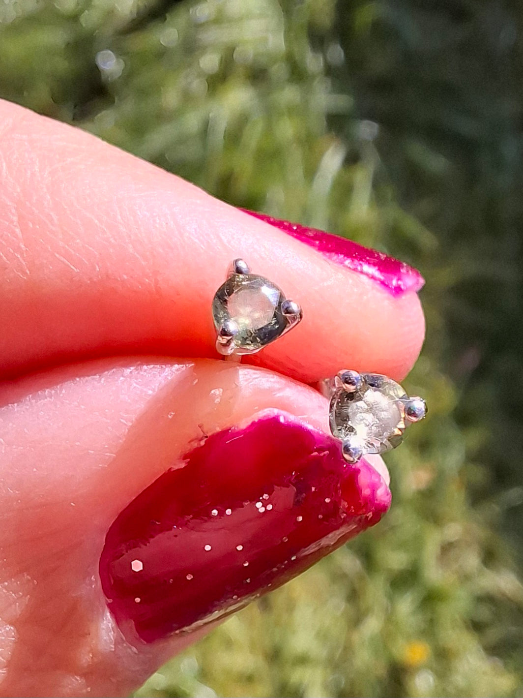 Moldavite (Faceted) 3mm Stud Earrings, 925 Silver (Ref: Pair66)