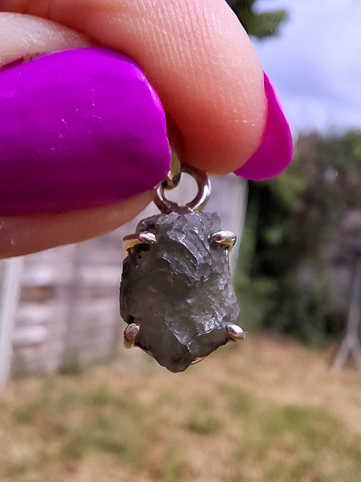 Moldavite Claw Pendant, 925 Silver, Tektite (Ref: P23)