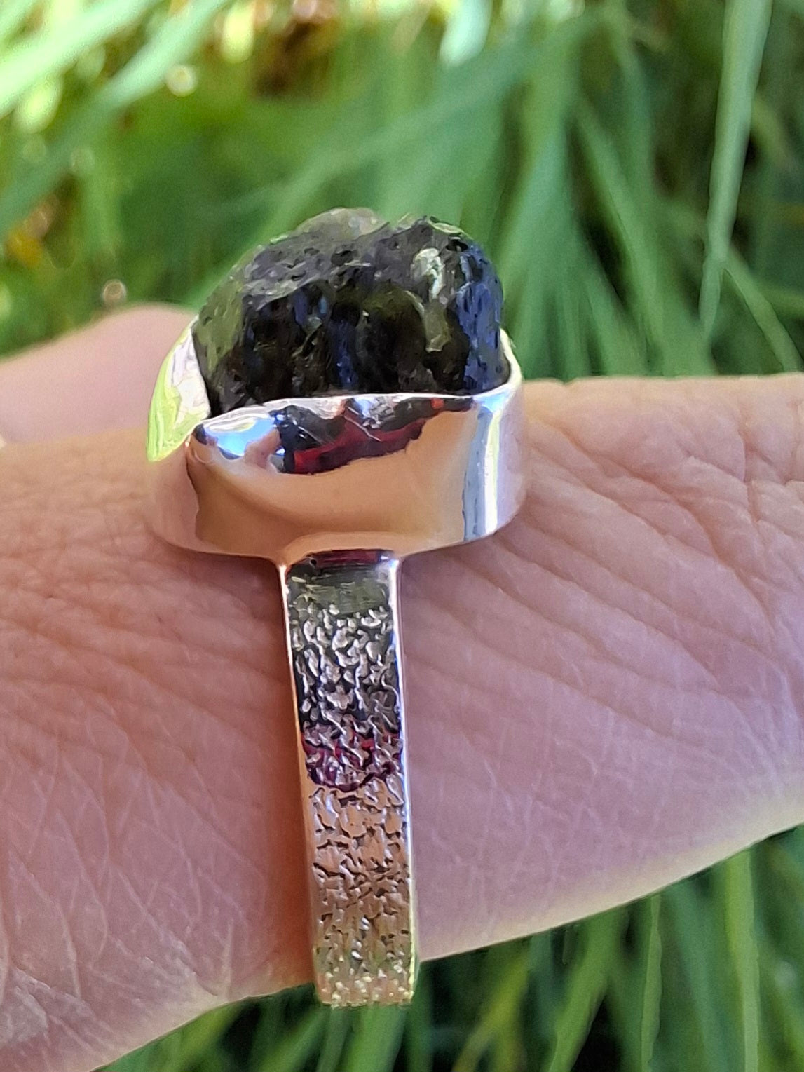 Moldavite Ring, size V, 925 Silver, Tektite (Ref: R326)