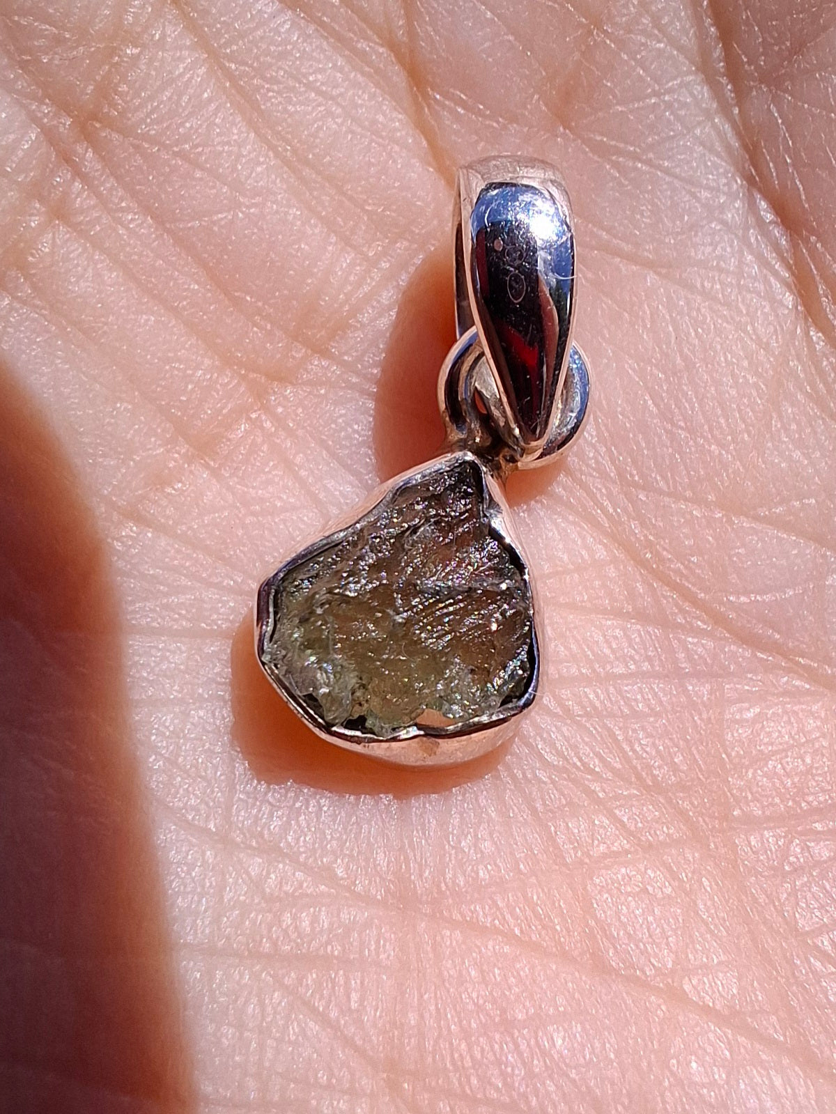 Moldavite Pendant, 925 Silver, Tektite (Ref: P81)