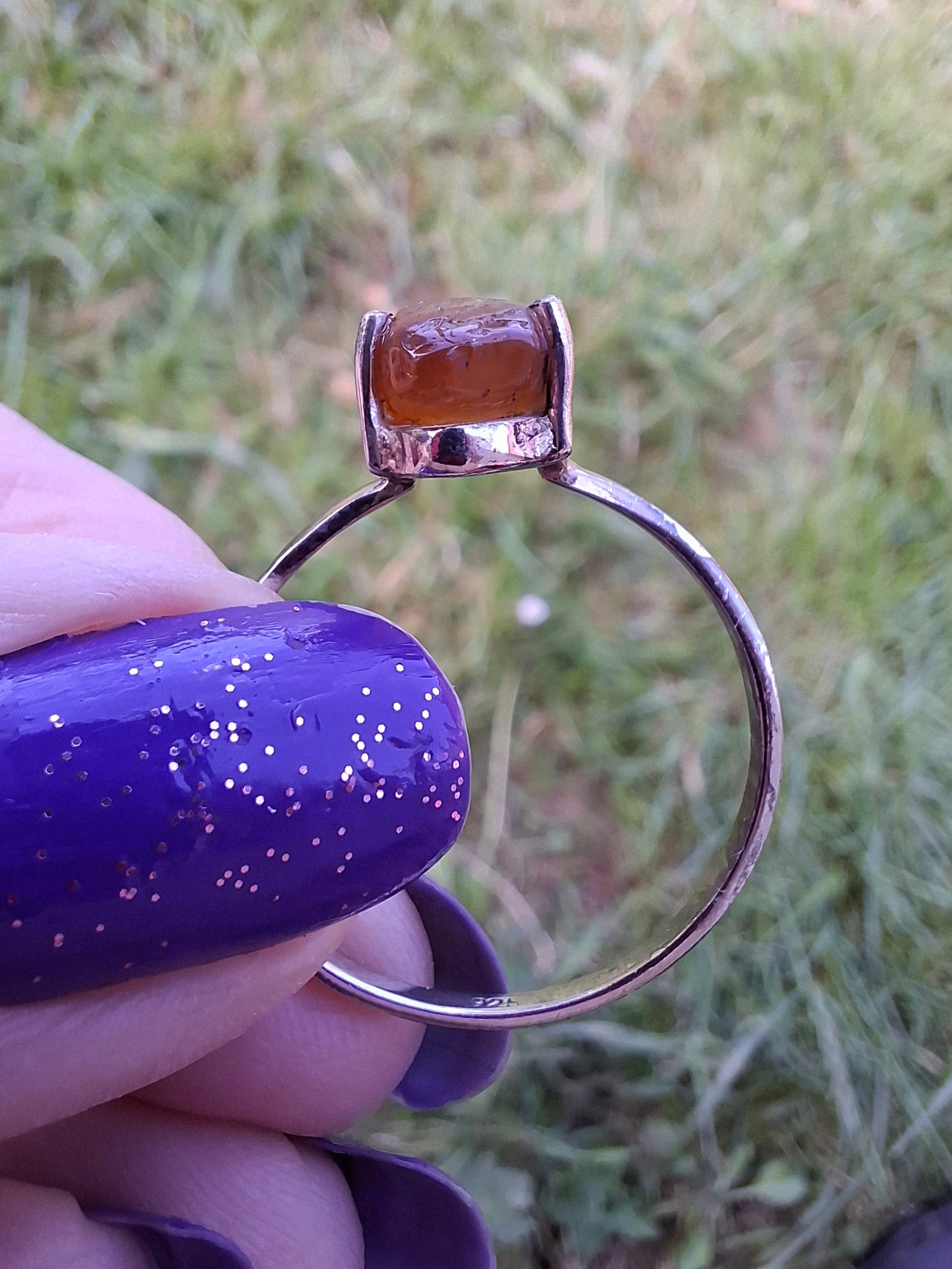 Baltic Amber Ring, size large W, 925 Silver, Fossil (Ref: AR28)