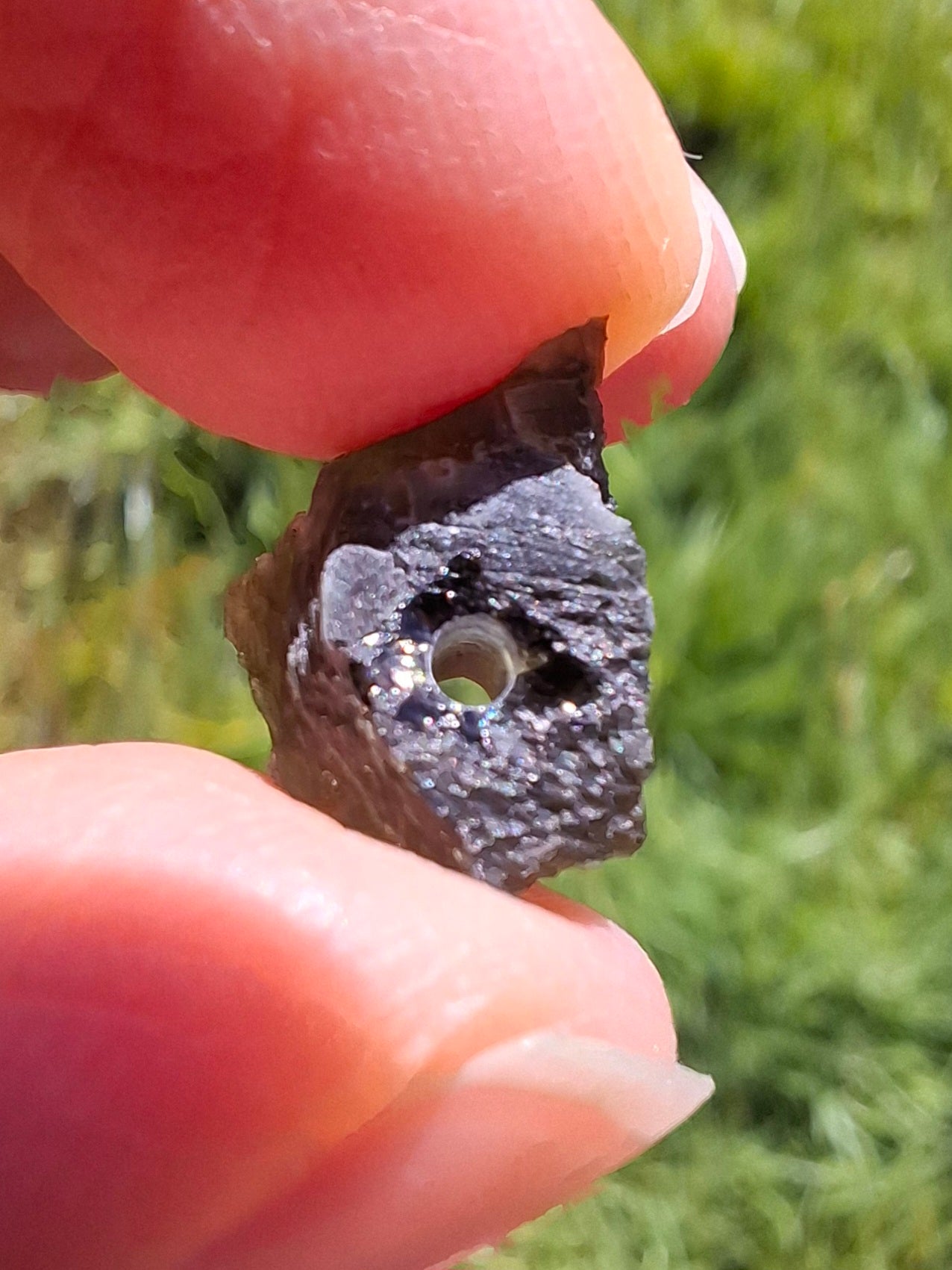DRILLED Moldavite Piece, 0.92g, Tektite (Ref: D8)