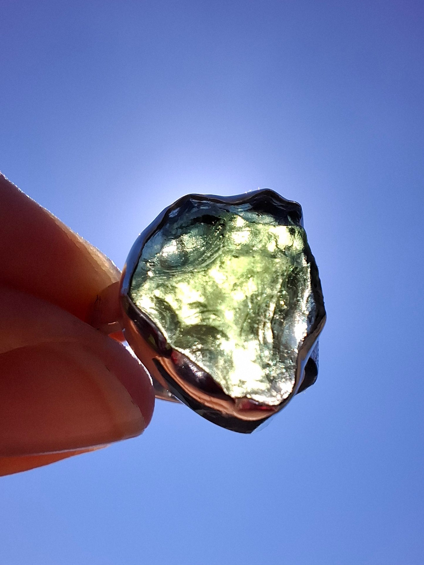 Moldavite Ring, size K, 925 Silver, Tektite (Ref: R301)