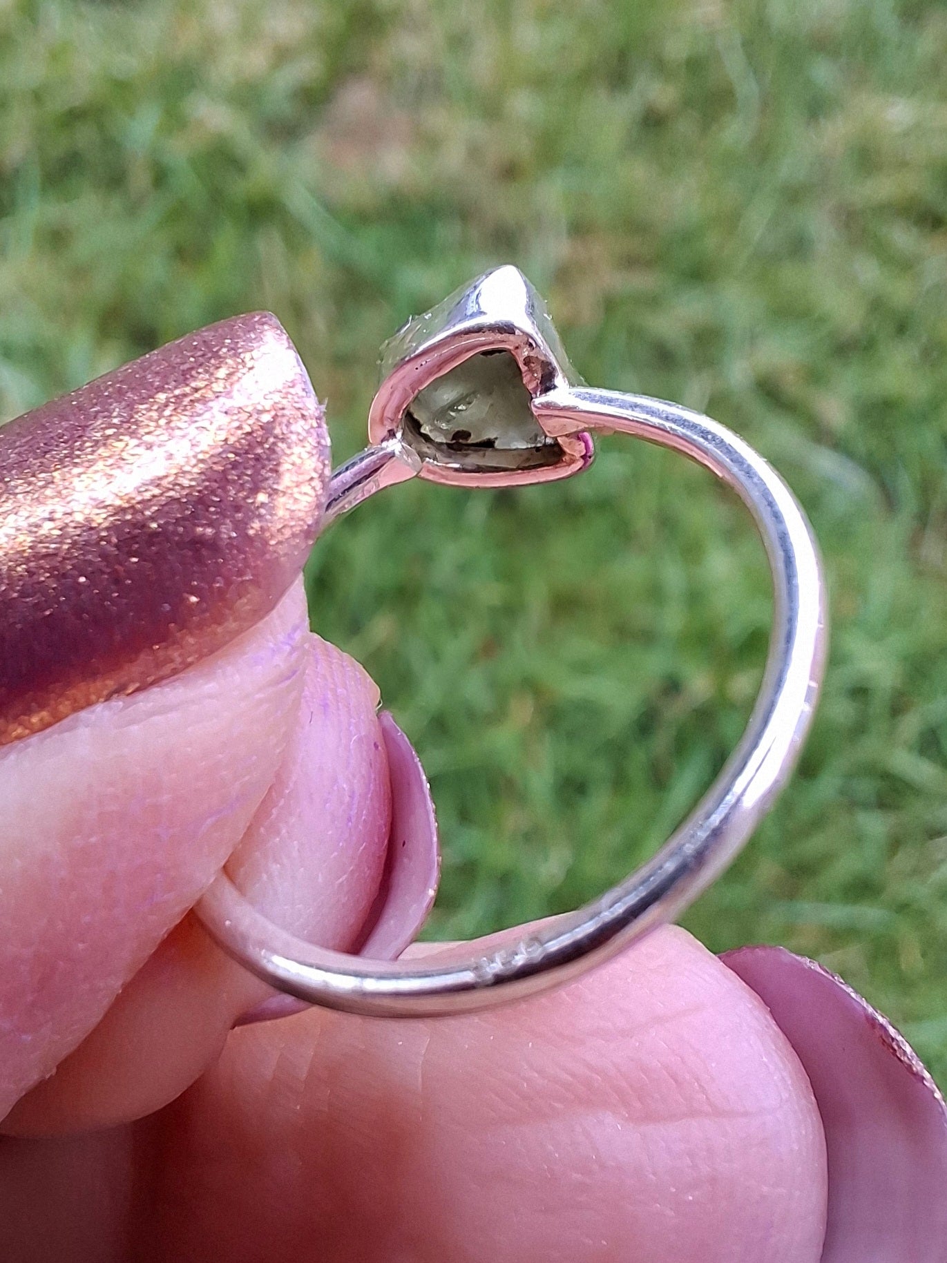 Moldavite Ring, Size small L, 925 Silver, Tektite (Ref: R34)