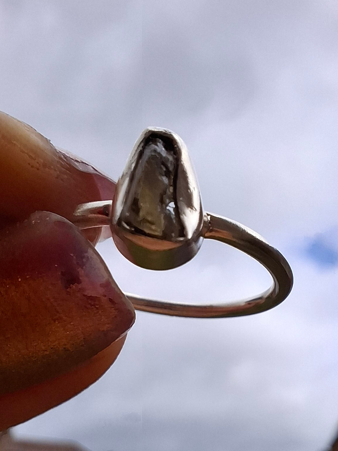 Moldavite Ring, size large K/small L, 925 Silver, Tektite (Ref: R58)