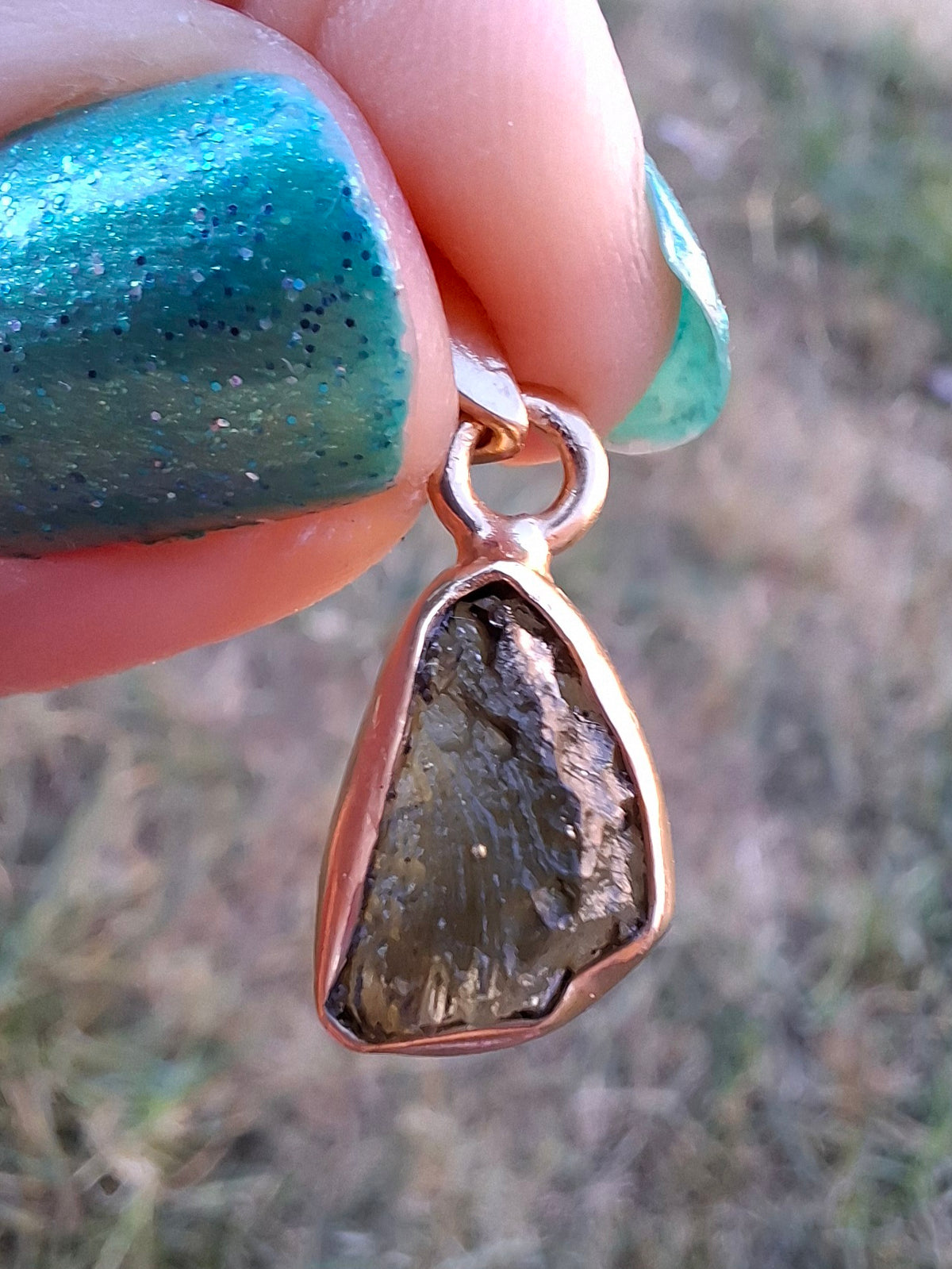 Moldavite Pendant, 14K GOLD Plated, Tektite (Ref: P449)