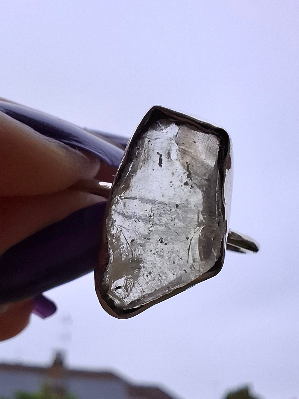 Libyan Desert Glass Ring, size large P, 925 Silver, Tektite (Ref: LR33)