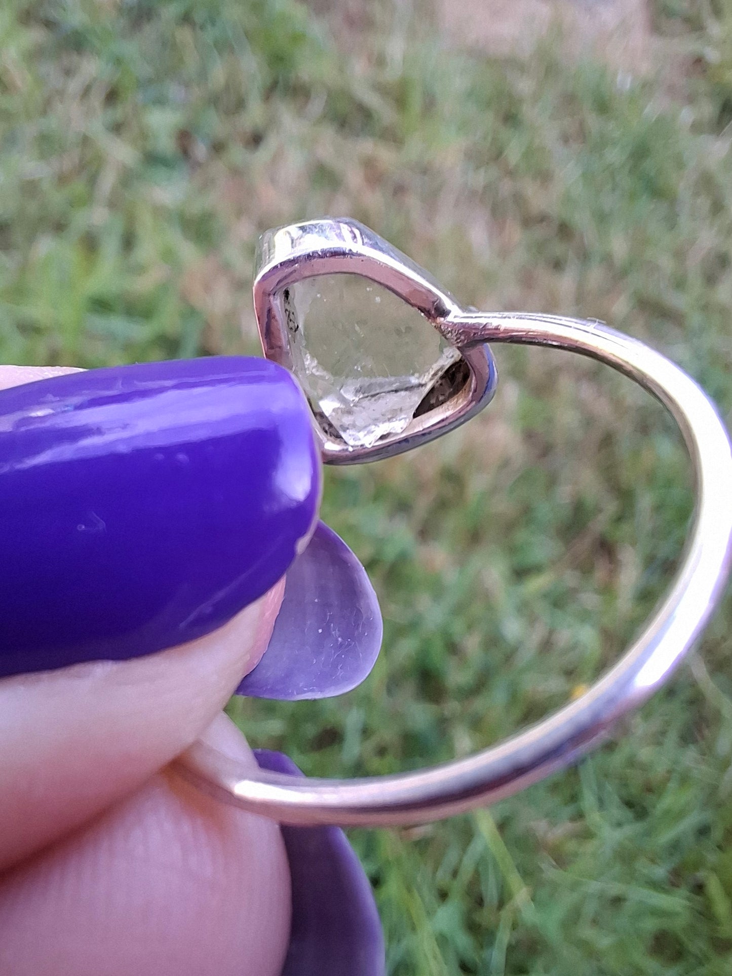 Libyan Desert Glass Ring, size large V, 925 Silver, Tektite (Ref: LR56)