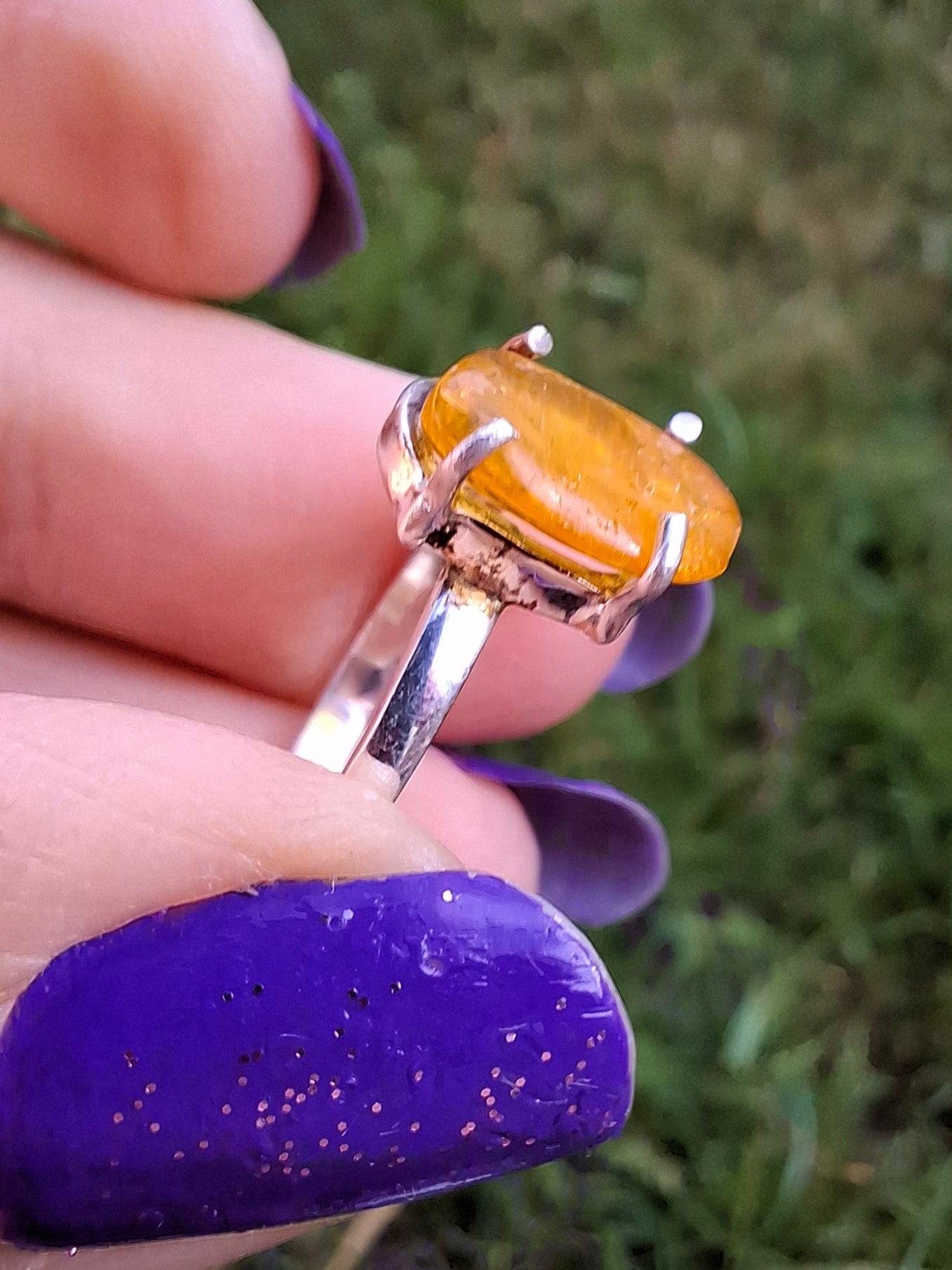 Baltic Amber Ring, size large N, 925 Silver, Fossil (Ref: AR9)