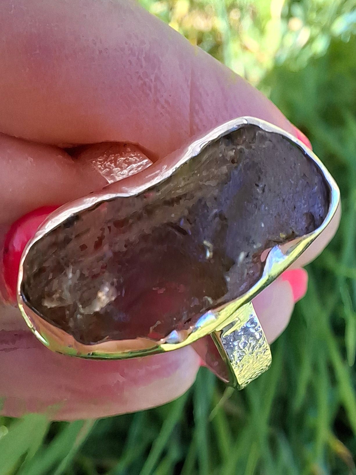 Moldavite Ring, size Y, 925 Silver, Tektite (Ref: R330)