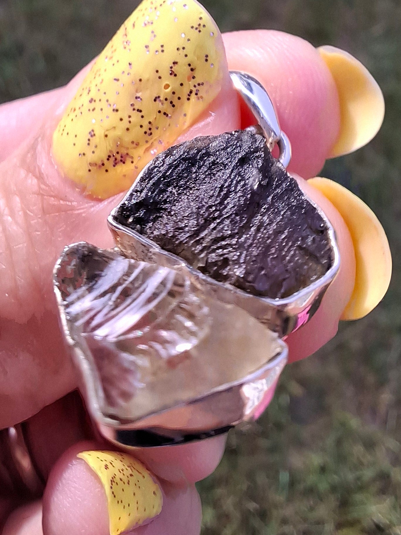 Moldavite & Libyan Desert Glass Pendant, 925 Silver, Tektite (Ref: MLP3)
